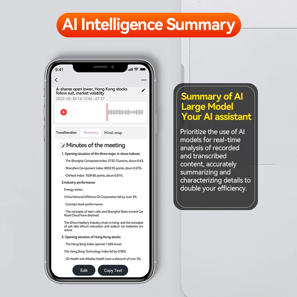 128GB AI Voice Recorder APP Phone Call Smart Audio Record Real Time Transcribe Summarize Language Translation Sound Dictaphone