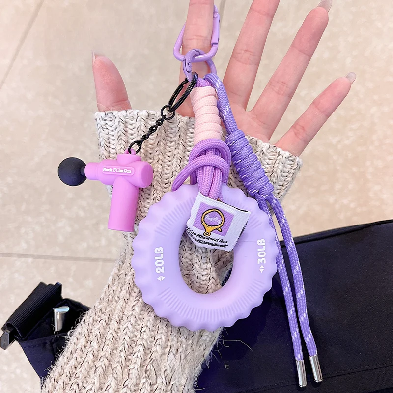 Fitness Keychain Gym Gift Paracord Bag Charms with Grip Strength Trainer, Hand-Woven Rope Purse Charms for Handbags