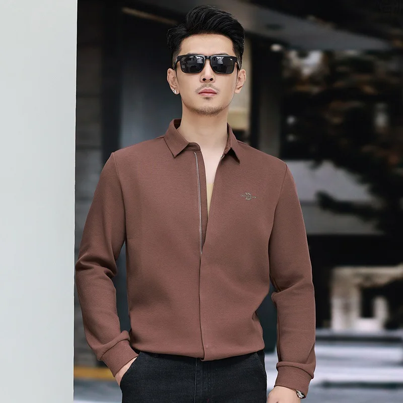 

2024Autumn New Seamless Solid Color Shirt Casual Long SleeveTT-shirt Men's Business Simplicity Fashion Trendy Shirt