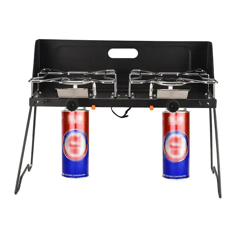 Outdoor Double Burner Stove Portable 2-burner Camp Stove With Windscreen And Detachable Legs Stand For Camping Cookout