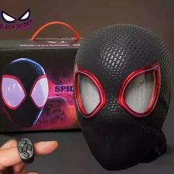 Marvel 1:1 milhas morales máscara com olhos móveis rímel eletrônico gwen homem-aranha capacete anel de controle cosplay brinquedo para presente