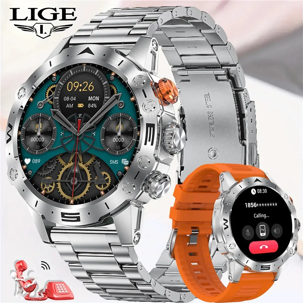 LIGE Bluetooth Call Smartwatch For Men Outdoor Sports Waterproof Watches Custom Dials Real Heart Rate Monitoring Smart Watch Man