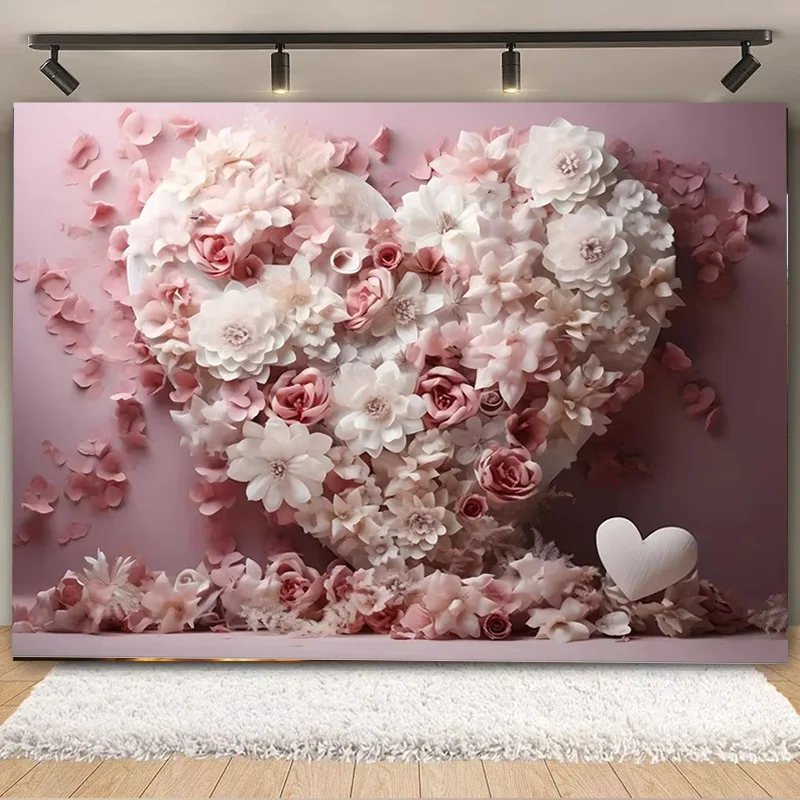 

2025 Photography Background Valentine's Day Love Heart Flowers Kids Birthday Cake Smash Portrait Decor Backdrop Photo Studio