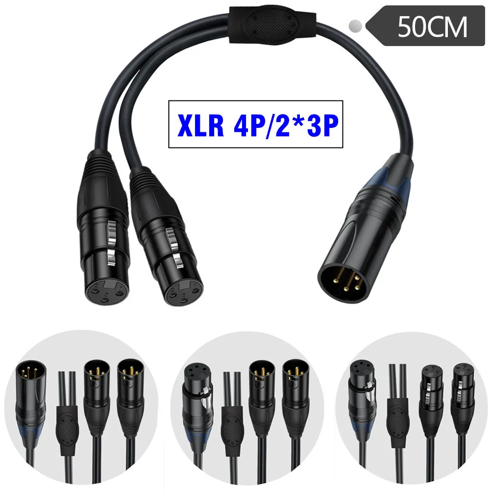 Gold-Plated XLR 4-Pin to Dual 3-Pin XLR Splitter Cable, Balanced Audio Y Adapter Cord for Stage, Recording Studio, Live Sound