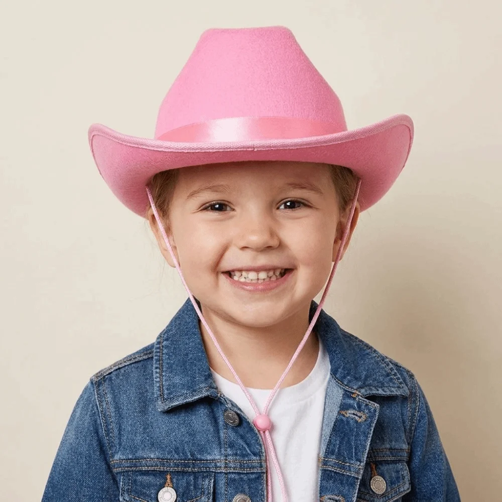 Solid Color Cowboy Hat Wide Brim Ethnic Style Western Cowboy Hat with Adjustable Chin Strap Sunscreen Jazz Hat
