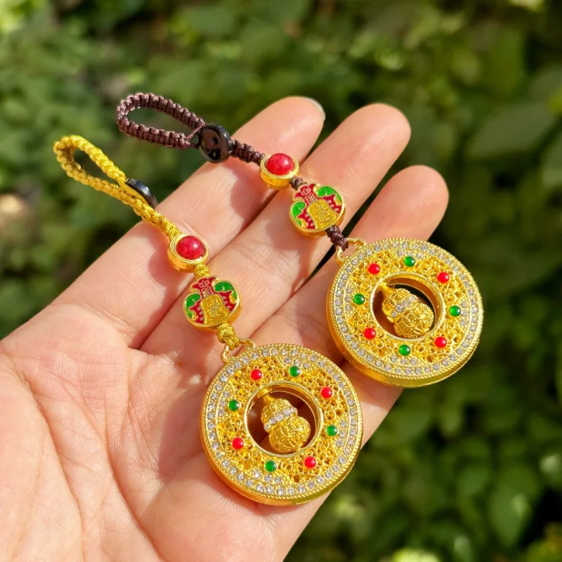 2026 Chinese Style Five Gods Of Wealth Rotatable Gourd Enamel Hanging Ornament For Car Keychain Bag Pendant Lucky Blessing Gift