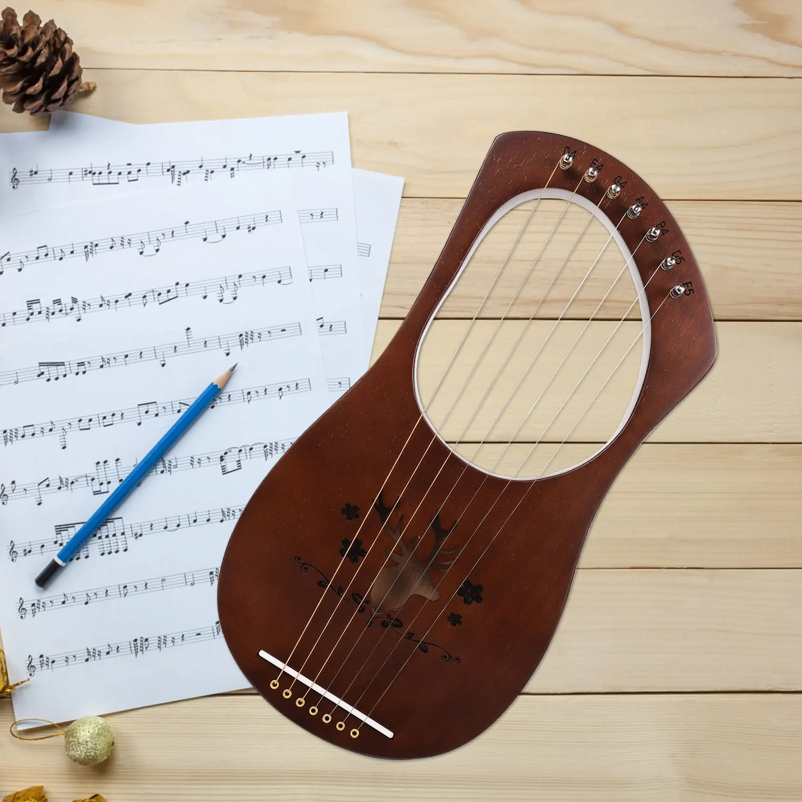 

1 set 1 Set Wood Instrument Smooth Surface Relaxing 7 String Music Lyre Orchestral Wood String Lyre Harp Harp For s