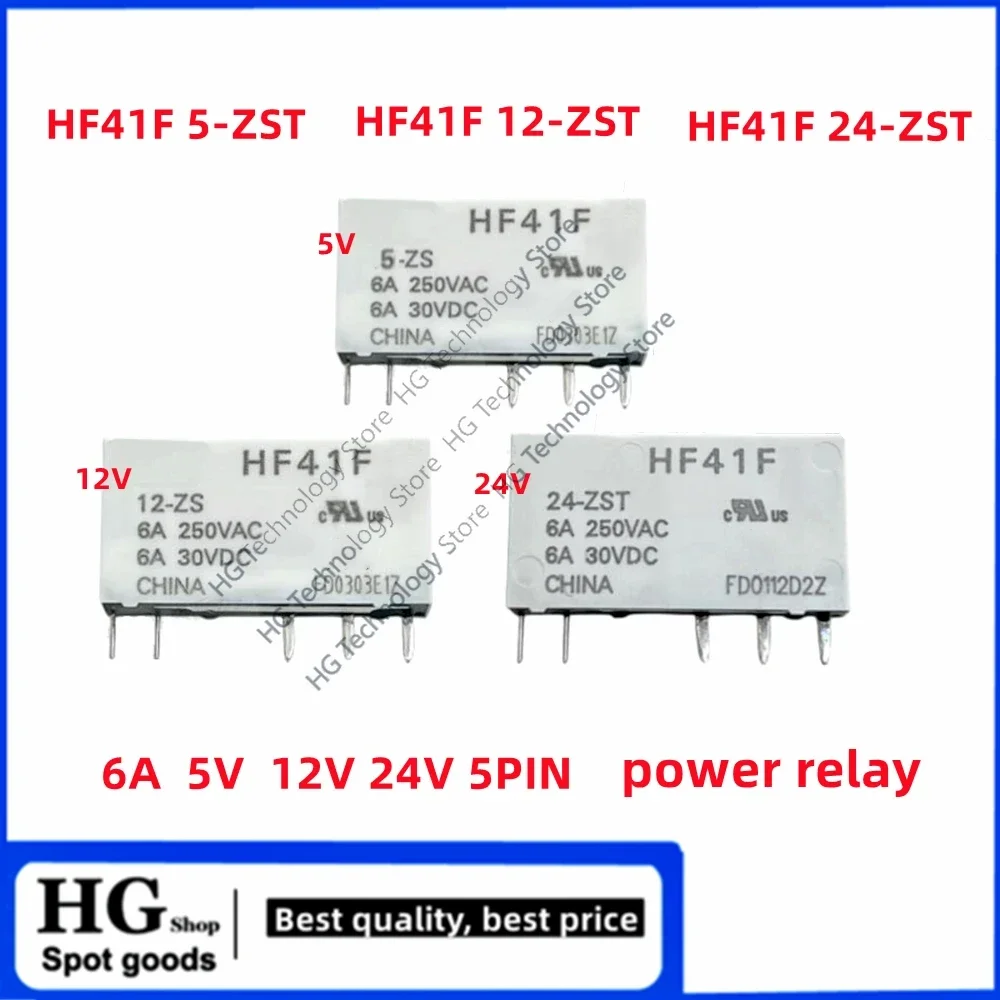 10PCS/Lot new original HF41F 005 012 024-HST 4PIN HF41F5VCDC 12V DC 24VD-ZST 5PIN 6A 5 60 super small medium power relay