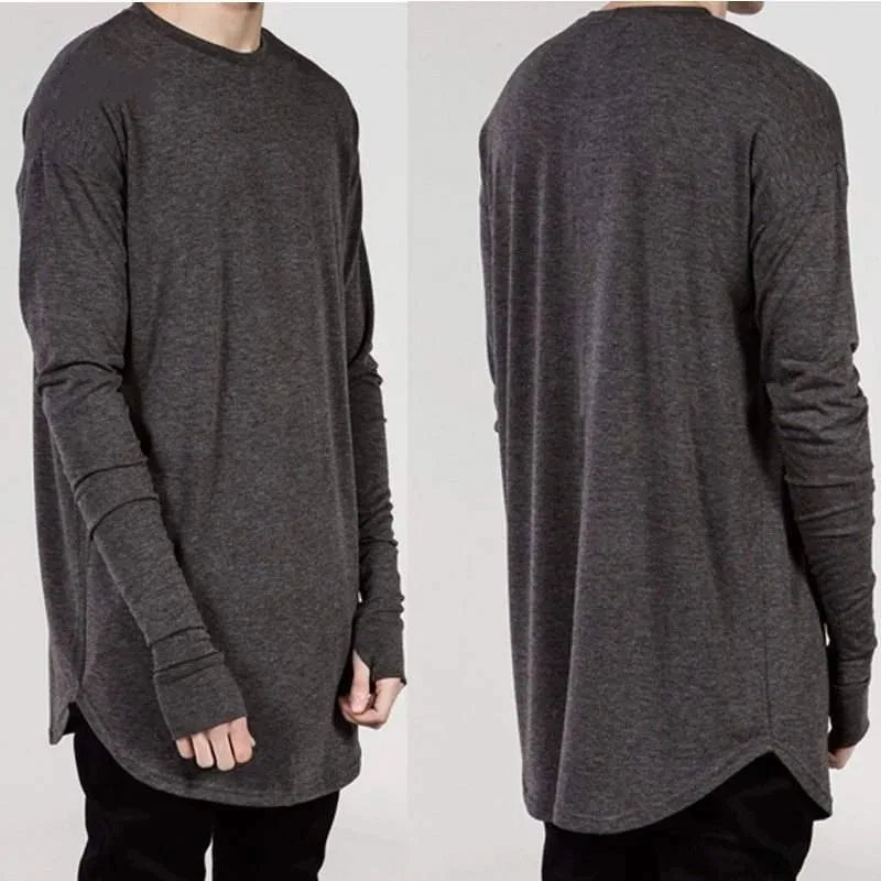 Men's Hip Hop Streetwear Thumb Hole Long Sleeve T Shirt Wholesale Fashion Male Spring Oversize Design Hold Hand T-Shirts