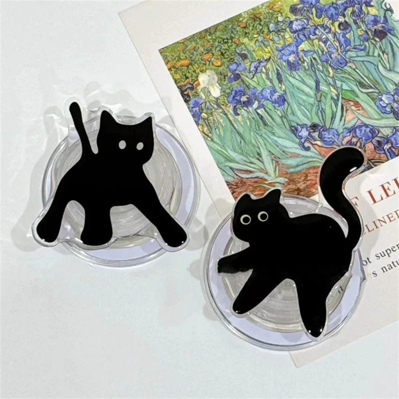 Korean Cute Cartoon Black Cat For Magsafe Magnetic Phone Griptok Grip Tok Stand For iPhone 15 Wireless Charging Holder Bracket