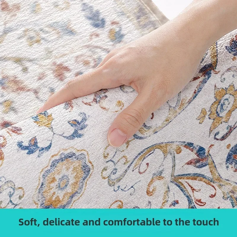 European Retro Kitchen Rug & Hallway Floor Mat, Non-Slip Absorbent Fine Staple Cotton Carpet, Anti-Dirt Entrance Doormat