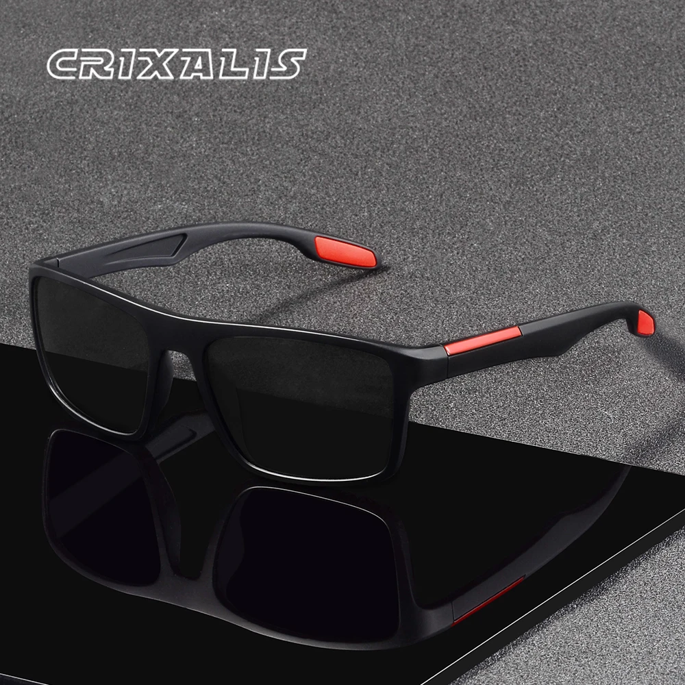 CRIXALIS Polarisierte quadratische Retro-Sonnenbrille für Männer und Frauen, Vollformat, Angeln, Laufen, Outdoor, Antireflex-Schatten, UV400