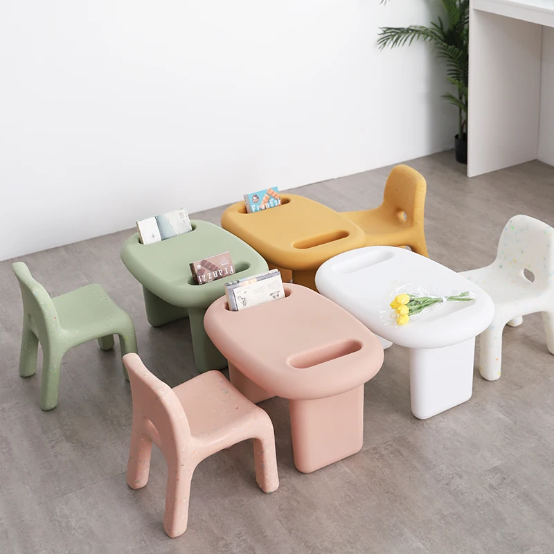 Nordic PE Plastic Desks Chairs Writing Table Handcrafted Toy Tables Stackable Reading Mesas Small Dining Tables Ins Furniture