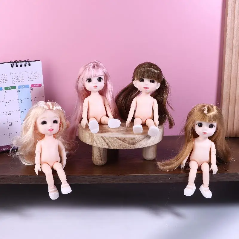 1Set 3D Simulation Multi Expression Little Doll With Eyes 13 Joint Lovely 16CM 1/8 Nude Doll Girl Toy Kids Gift