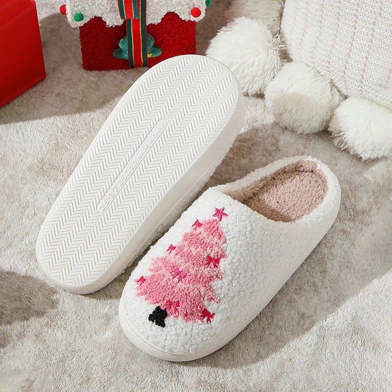Christmas Plush Women Slippers Home Cute Snowman Tree Holiday New Winter Fluffy Shoes Couple House Fuzzy Fur Slides Unisex Gifts view 6
