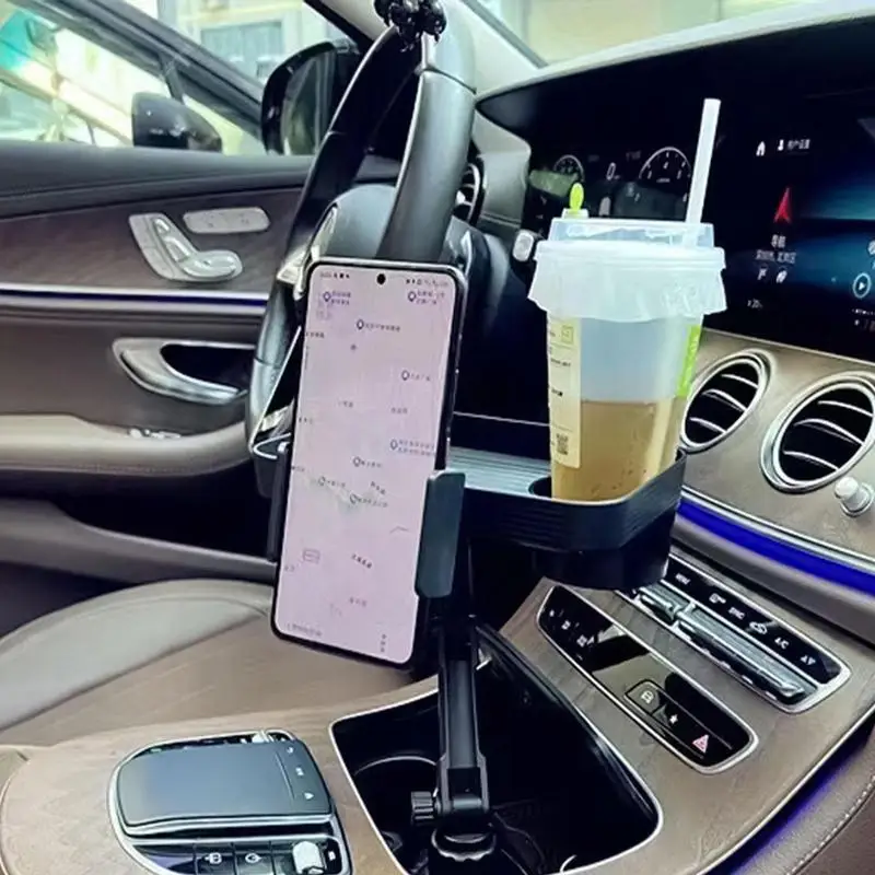 3 In 1 Car Cup Holder With Food Tray Phone Mount 360 Degree Rotation Tray Auto Food Table Tray With Solid Base For Car Interior