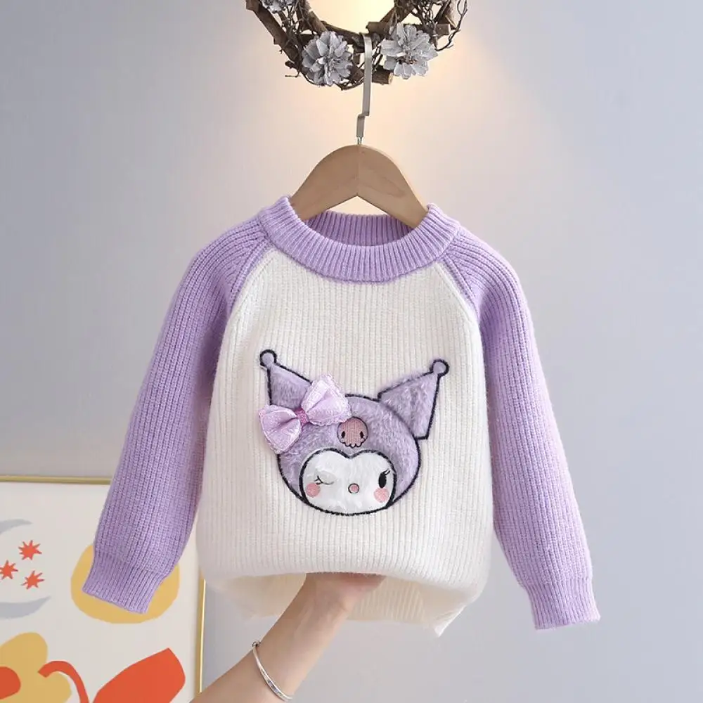 Kuromi My Melody Children Sweater Coat Sanrio Spring Autumn Girls Anime Cartoon Sweet Cute Pullover Knitwear Kawaii Kids Clothin