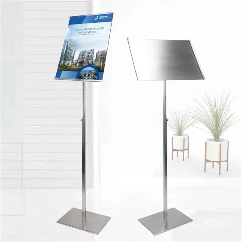 A3 Metal Stainless Steel Adjustable Sign Display Rack Label Holder Easy Move Insert Flyer Leaflet Menu Stand Floor Standing