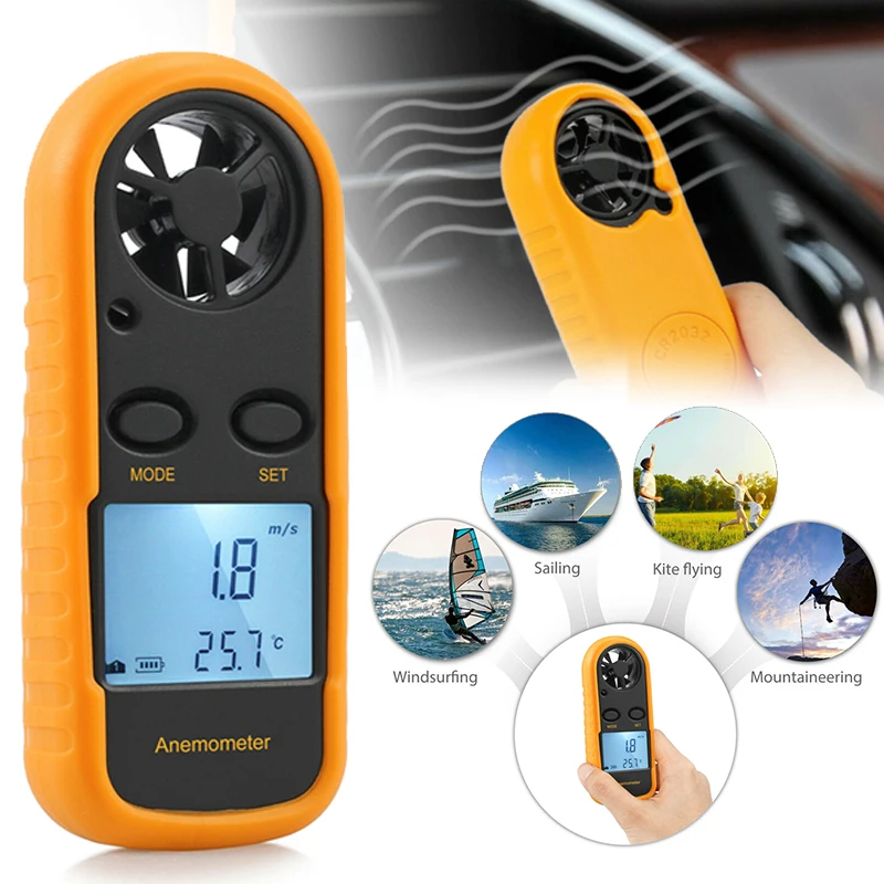 GM816 Digital Anemometer Wind Speed Gauge Mini Air Velocity Airflow Temperature Wind Speed Meter with LCD Backlight