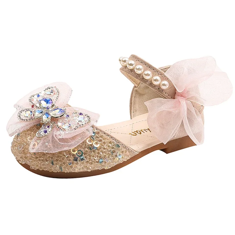 

Autumn New Children's Leather Shoes Fashion Bow Butterfly Girls' Crystal Princess Shoes Soft Soled Kid's Dance Performance Shoes