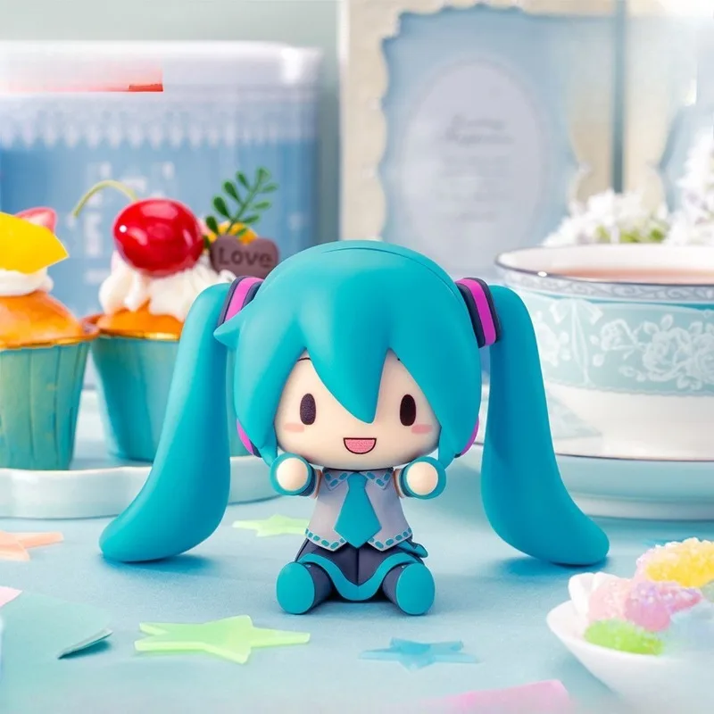 Hatsune Miku Chibi Figure Desktop Decoration Cute Anime Character Collectible Model Sitting Pose Gift for Fans Room Display