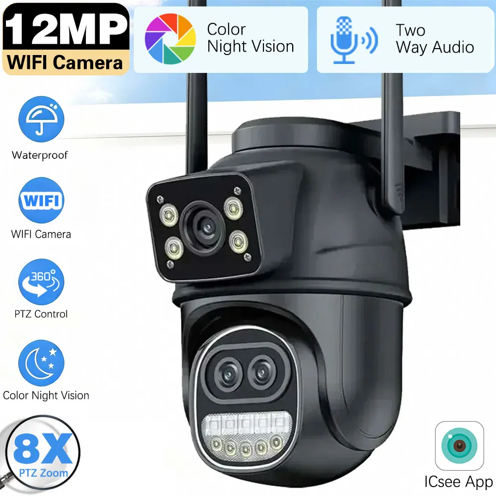 12MP 8X التكبير المتكلم واي فاي كاميرا متحركة كاميرا IP عدسة ثلاثية في الهواء الطلق الصوت يملأ AI السيارات تتبع PTZ HD مراقبة الفيديو iCSee #1