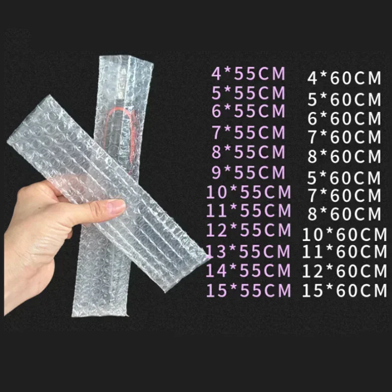 100pcs 5x52cm 10x60cm Plastic White clear Bubble Packing Bags PE Shockproof Packaging Bag Double Film Bubble Envelope Bags