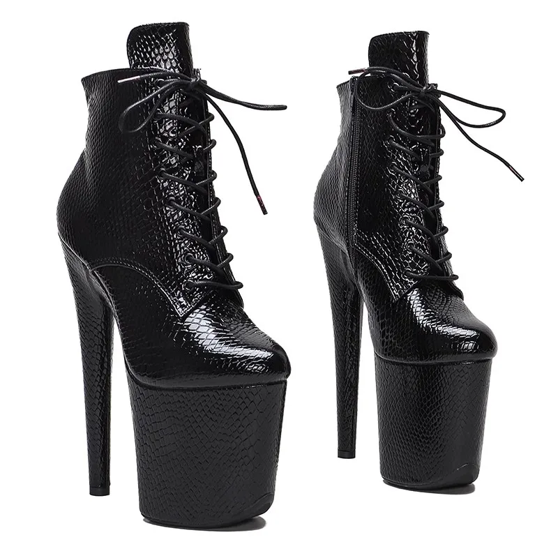 Auman Ale New 20CM/8inches PU Upper Sexy Exotic High Heel Platform Party Women Round Toe Ankle Boots Pole Dance Shoes 395