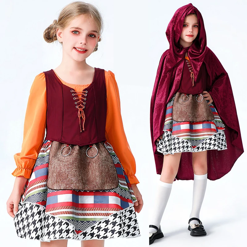 魔女も狂っている-20000-ハロウィン子供服ショー服中世赤ずきんちゃんショールケープドレスコス