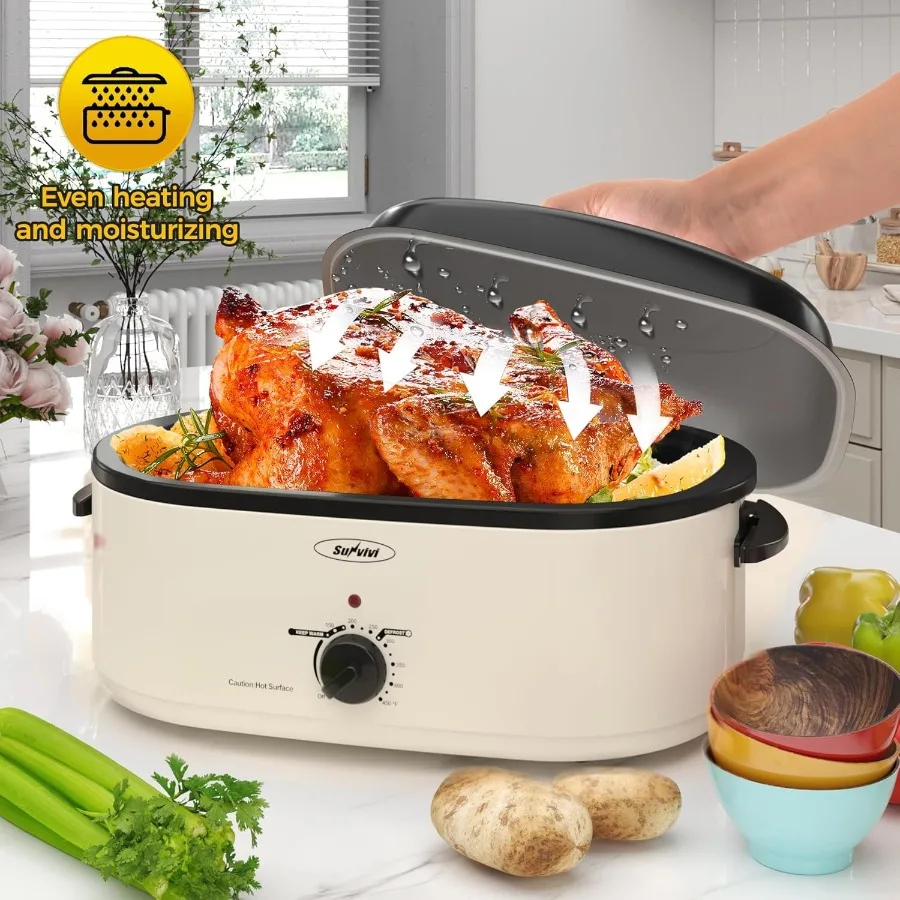 18クォート電気ロースターオーブン、大型調理と簡単な監視のための覗き窓付き、独自の解凍機能と保温機能搭載