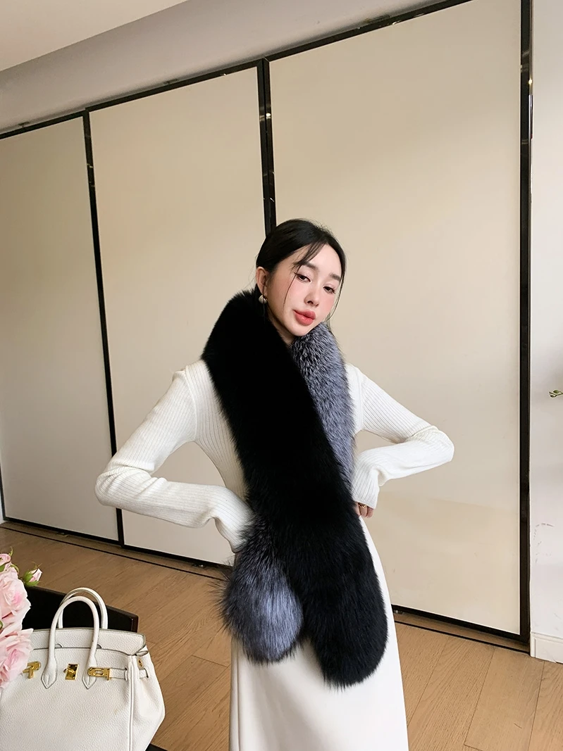 Genuine 100% Natural Real Silver Fox Fur Scarf Long Shawl Winter Neck Keep Warm Collar Women Coat Decorate Whole Fox Big Scarves