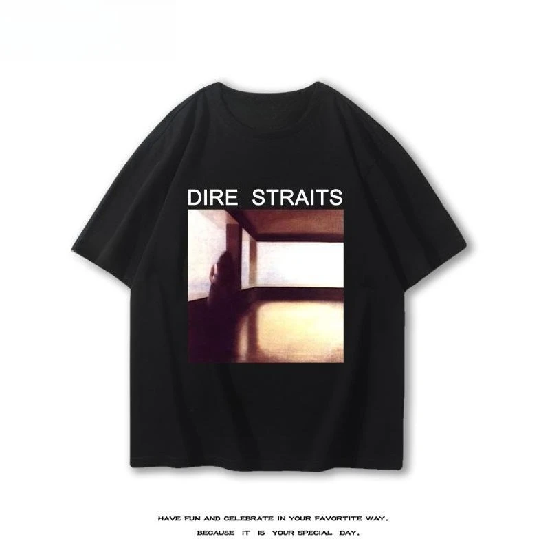 

Dire Straits Horror Straits Band Short Sleeve T-Shirt Boys and Girls Summer European and American Music Rock Half Sleeve