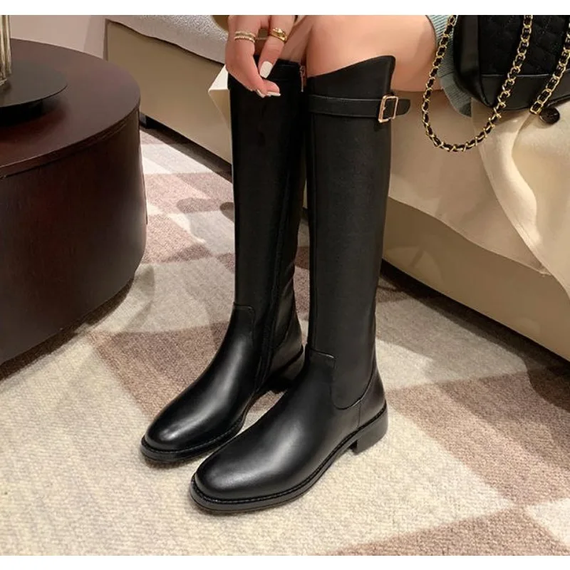 Black Elegant with Low Heels Shoes for Woman Long Brown Women's Boots Winter Knee High Shaft Stylish Lastest Price Goth