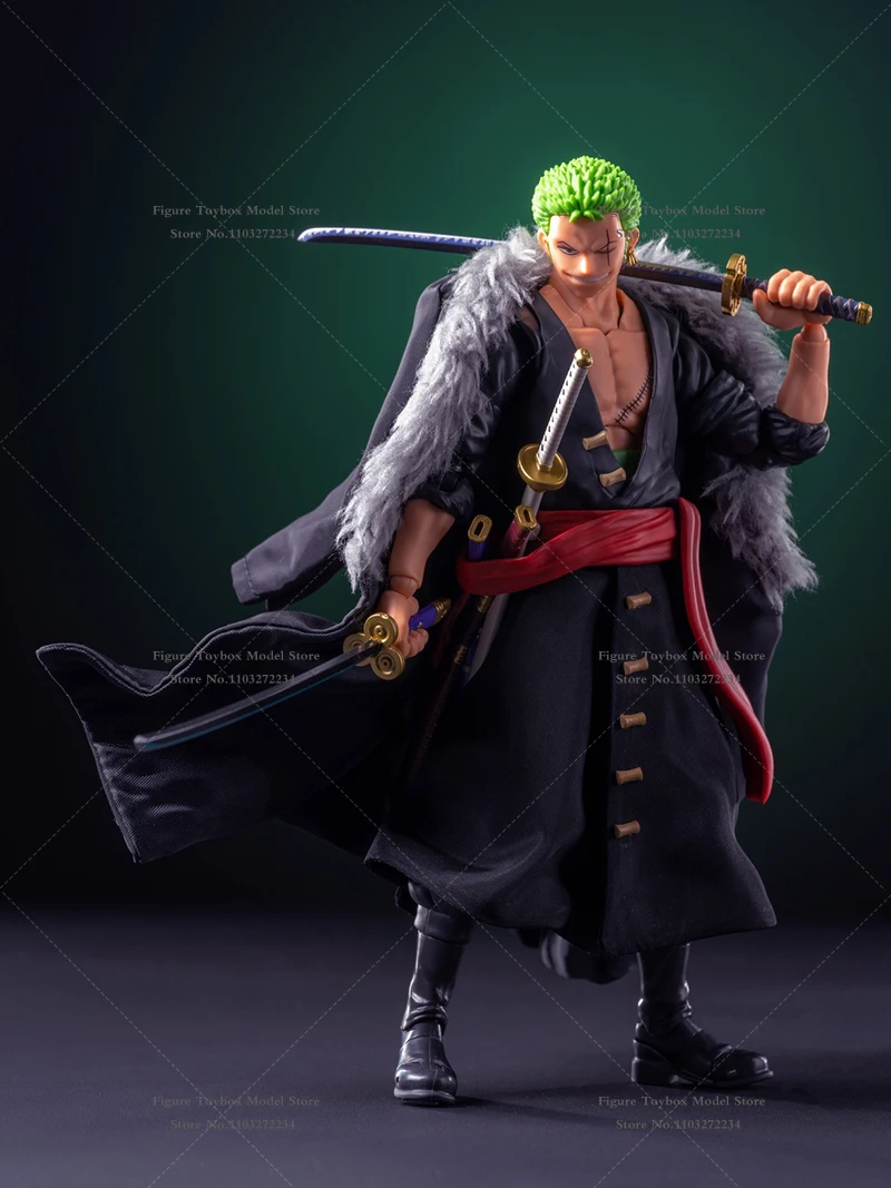 SHF One Piece 1/12 Zoro Anime Action Figure Cloth Windbreaker Coat Fur Collar Decors Green Kimono Clothes Set For 6