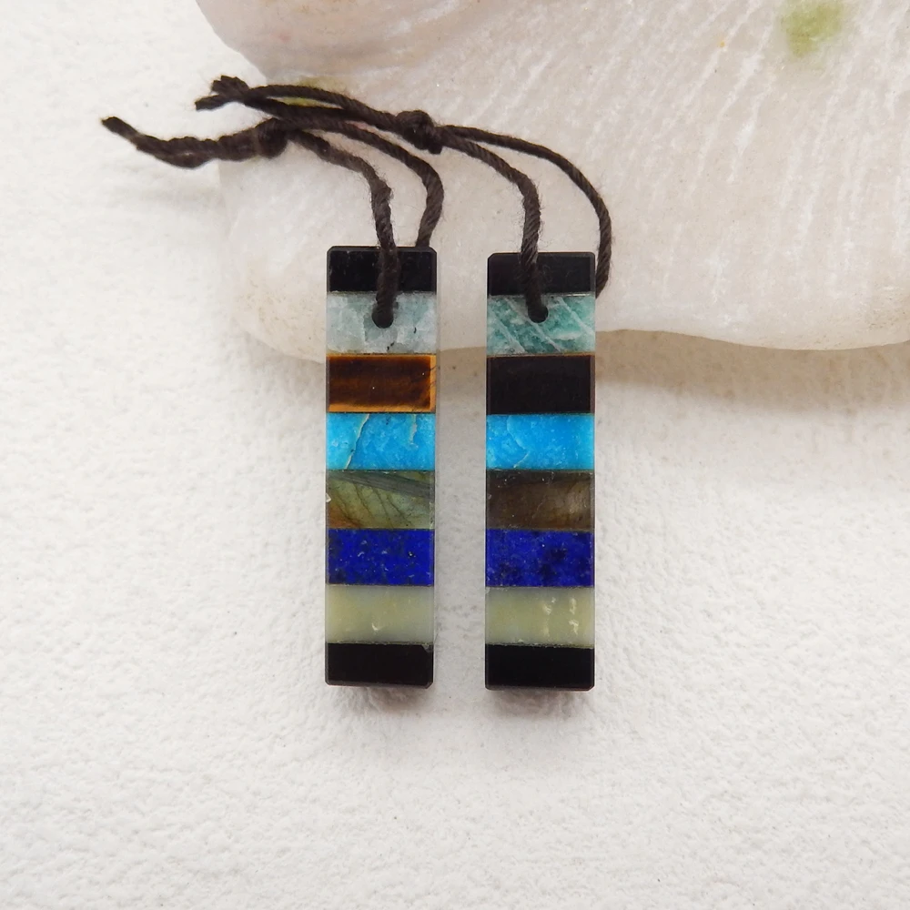Natural Tiger's Eye and Amazonite Obsidian Blue Apatite Crystal Labradorite Lapis Lazuli Intarsia Earring Bead,Fashion Earring image 3