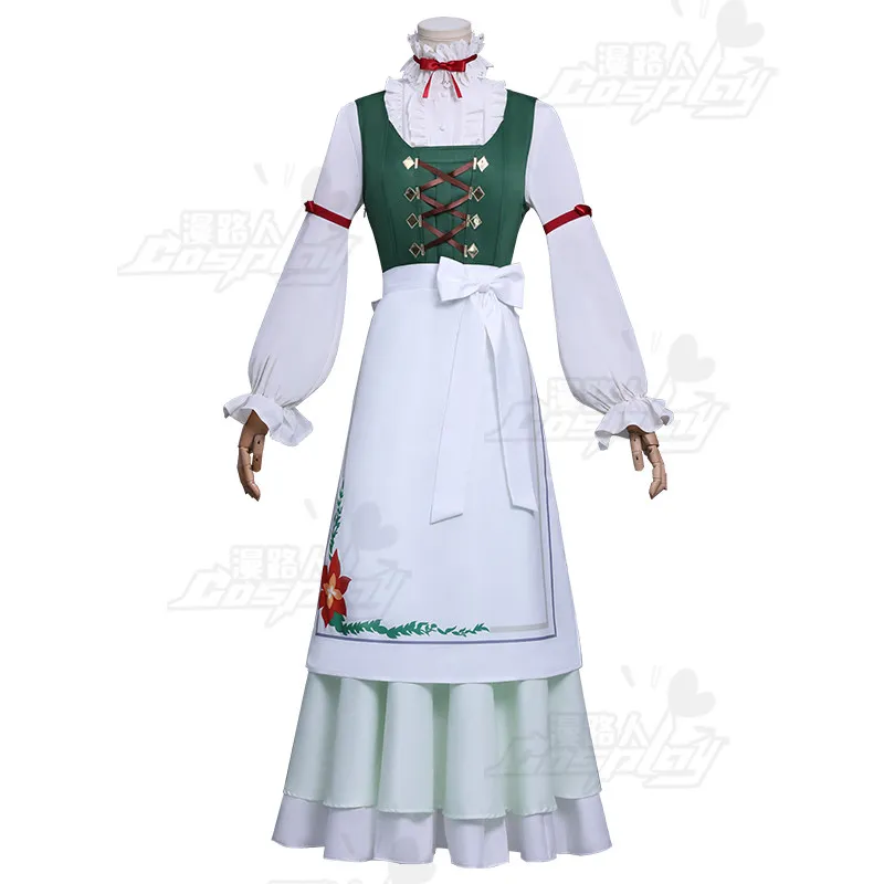 Disfraz de Cosplay de Fern, Vestido Verde con Delantal Blanco, Traje de Juego de Rol para Mujeres, Halloween, Carnaval, Fiesta