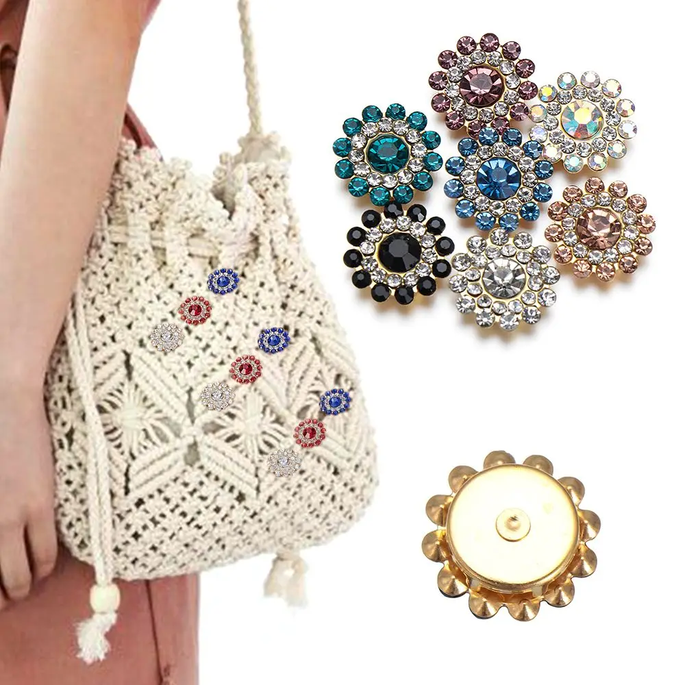 Apparel Sewing Flower-shaped Steel Bottom Hat Accessories Rhinestone Buttons Clothes Decoration Crystal Glass Stone image 2