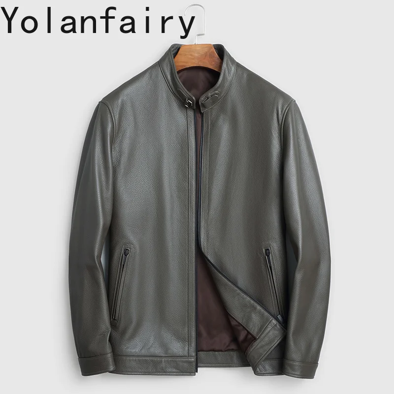 

YOLANFAIRY 2025 Spring Autumn High-end Genuine Deerskin Leather Jacket for Men Short Slim-fit Real Leather Coat Stand-up Collar