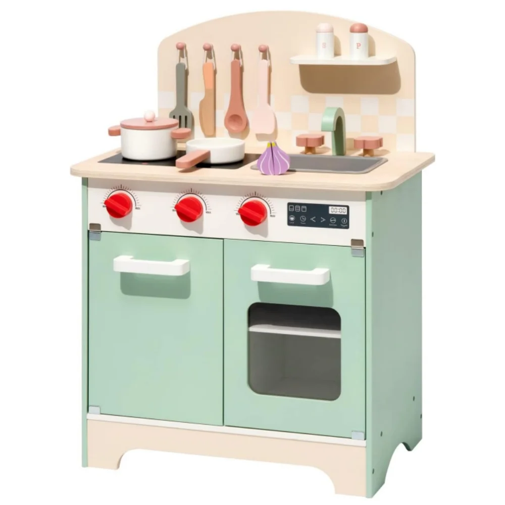 Robotime Robud เล่นไม้ห้องครัวชุดครัวที่สมจริงไม้ Chef Pretend เด็ก Playset ครัวสําหรับเด็กชายหญิง 3 + สีเขียว