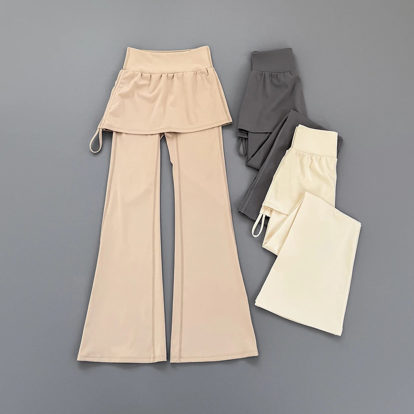Women High Waist Fake Two Piece Flare Yoga Pants Drawstring Quick Dry Fitness Sports Leggings ****