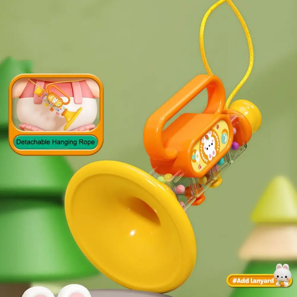 ทรัมเป็ตเป่าลมขนาดเล็กสำหรับเด็กเล็ก พร้อมเชือกแขวน รูปกระต่ายการ์ตูน ของเล่นเสริมพัฒนาการด้านการพูด เครื่องดนตรี ทรัมเป็ตของเล่น