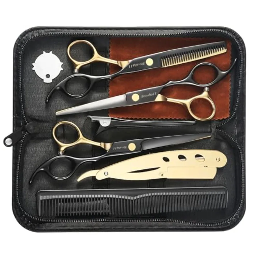 

Professional Black Gold Hair Scissors 6.89" Teeth Japanese Stainless Steel Multifunctional Salon Thinning Scissors Straight She