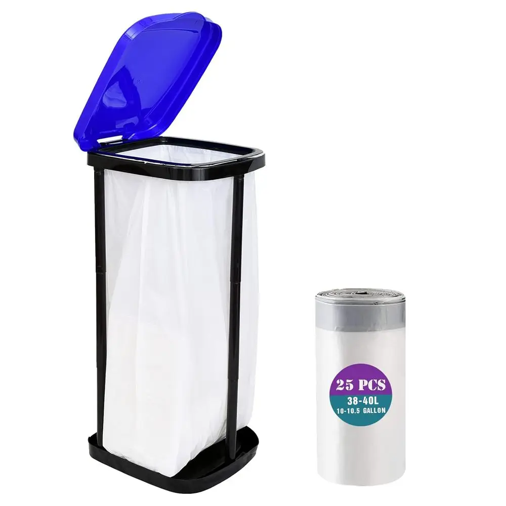 

Collapsible Trash Bin with 25 Drawstring Bags - Portable Outdoor Waste Bin for Camping, Picnics, Home, and RV Use | Blue