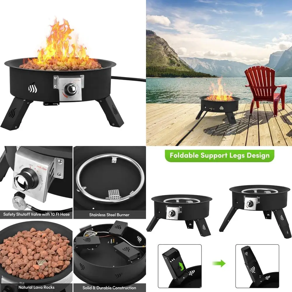 

Onlyfire Outdoor Propane Fire Pit - 19 Inch Portable Height Adjustable Gas Firebowl with 8.8 Lbs Lava Rocks - Smokeless Firepit
