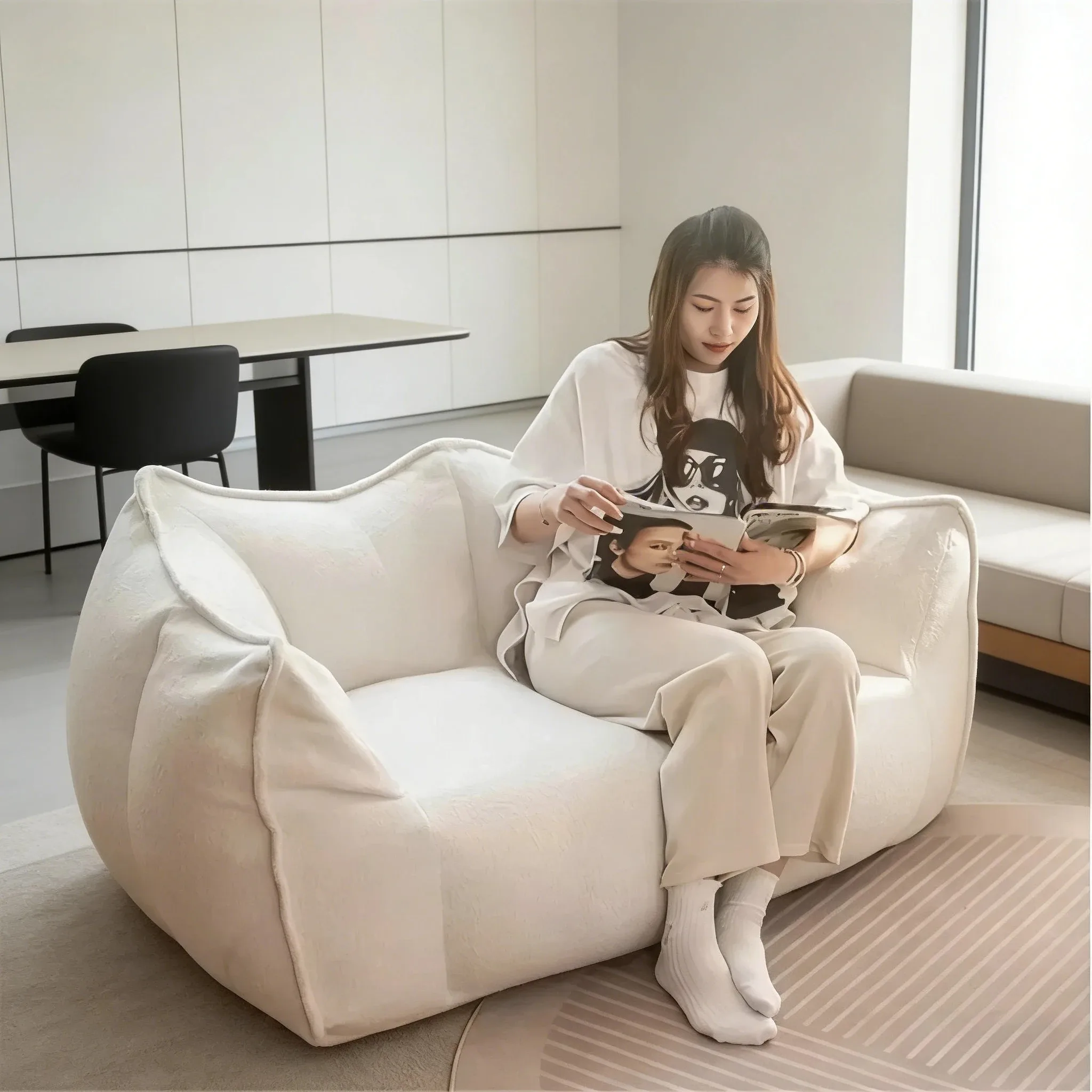 Double Lazy Person Sofa Bedroom Balcony Leisure Recliner Vacuum Compression Sofa Sponge Filling Removable Washable