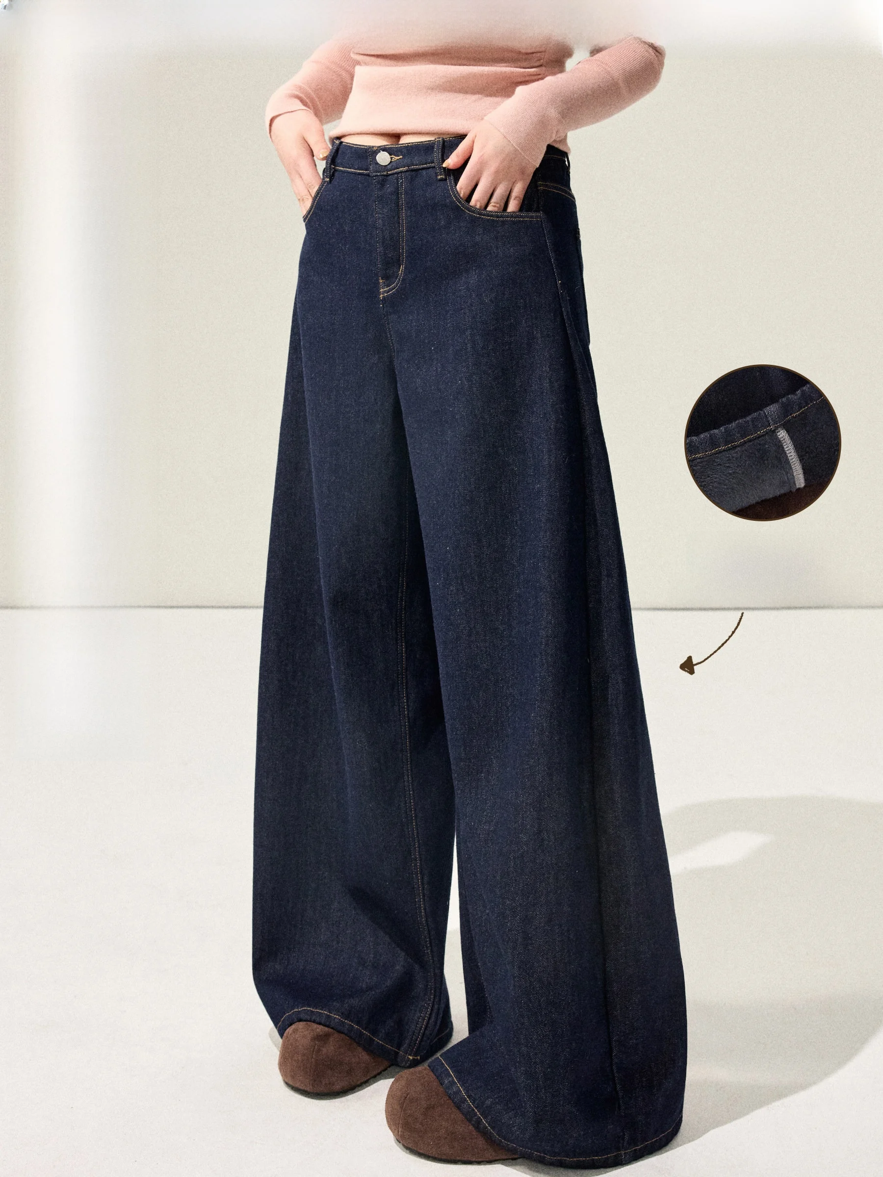 

Теплые широкие джинсы на подкладке Fce, большие размеры, джинсовые брюки с вырезом, из смеси хлопка и полиэстера, зимние поездки на работу