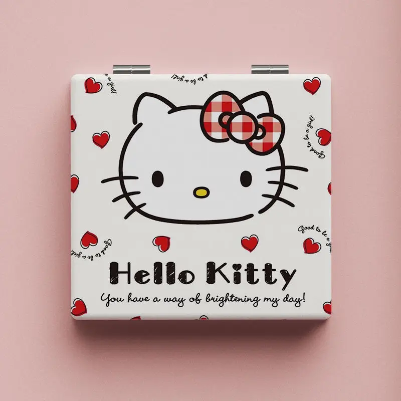 Espejo de maquillaje plegable de doble cara para mujeres y niñas, Mini espejo de Hello Kitty, portátil, lindo, Saniro Kt Cat, regalo