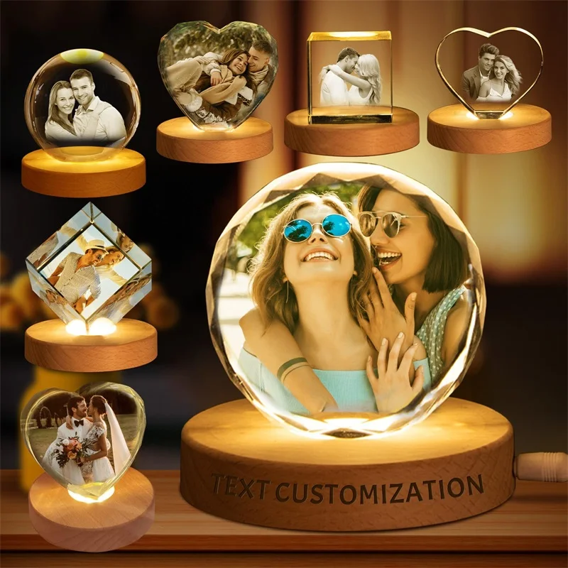 Custom Round Crystal Photo Gift Personalized Picture Engraved Text Gift Premium Crystal Photo Keepsake for Anniversary Wedding