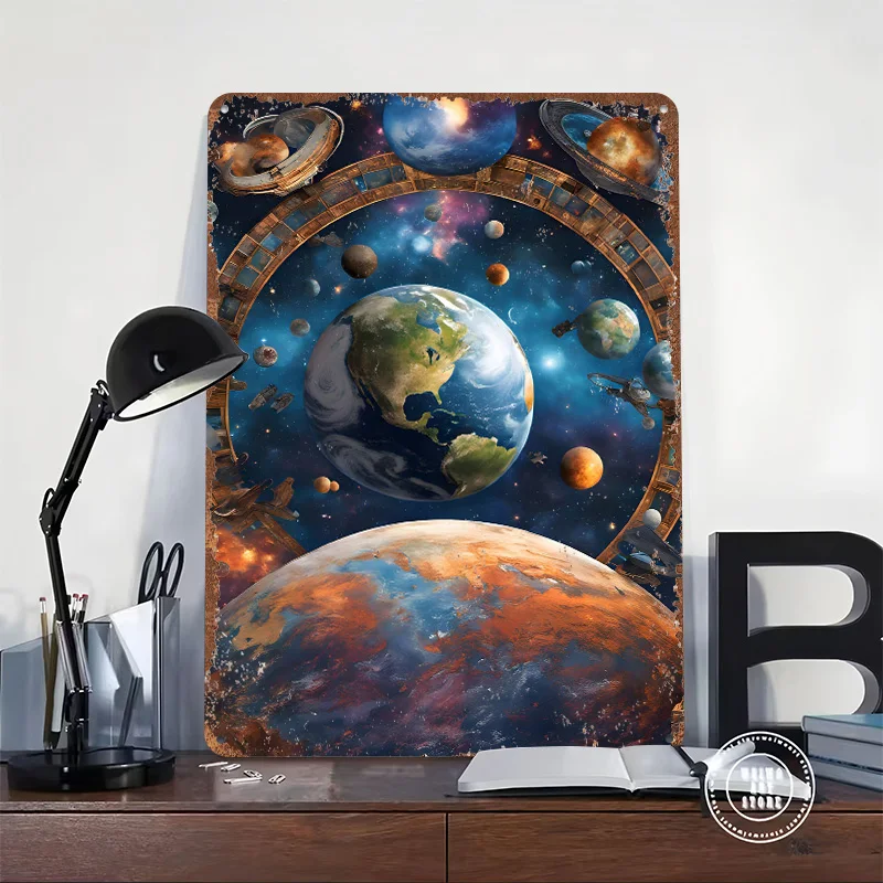 Earths Tale Amid Stars Printed Poster Customized Wall Art Retro Vintage Metal Tin Signs for Home Custom Plate Bar Accessories
