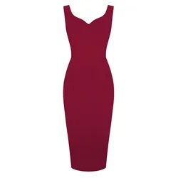 2024 New Sexy Sweetheart Neck Sleeveless Office Midi Pencil Dresses for Women's Y2K Vintage Red Solid Elegant Slim Bodycon Dress